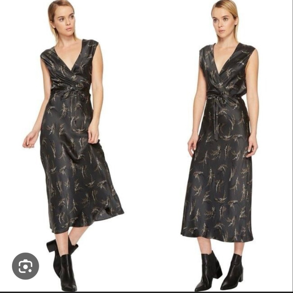 Vince Black Midi Dress with Gold Accents